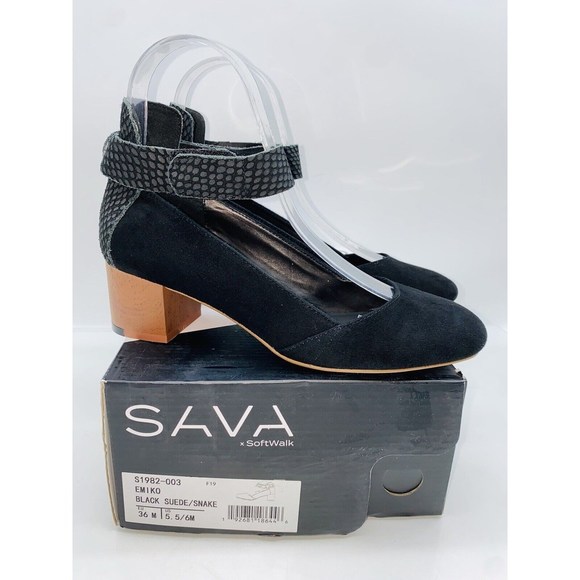 Softwalk Sava Shoes - SoftWalk Sava Women's Emiko Pump Black Suede / Snake US 5.5-6M / EUR 36